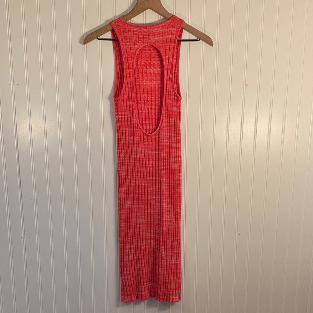 ZARA Ribbed Keyhole Midi Dress Hot Pink Bodycon Stretchy Size Small - Picture 4 of 9